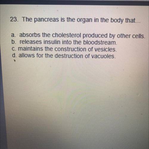 The pancreas is the organ in the body that...