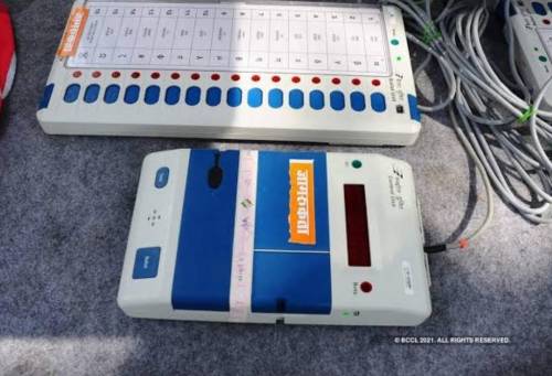 Write a note on EVM (electronic voting machine) along with pictorial representation.