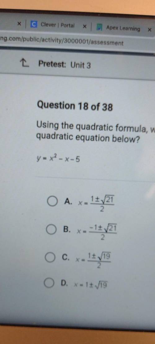 Using the quadratic formula, which of the following are the zeros of the quadratic equation below?
