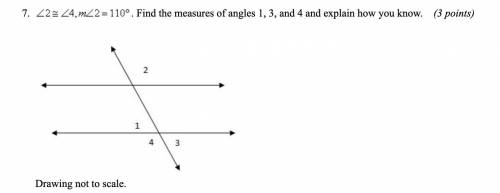 Giving brainliest, no fake/wrong answers!!!

∠2≅∠4, m∠2=110°. Find the measures of angles 1, 3, an