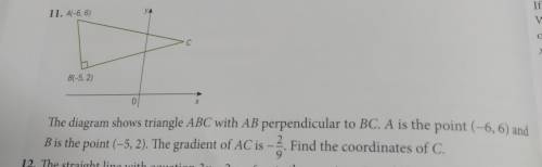 The diagram shows triangle ABC with AB perpendicular to BC. A is the point (-6, 6) and B is the poi