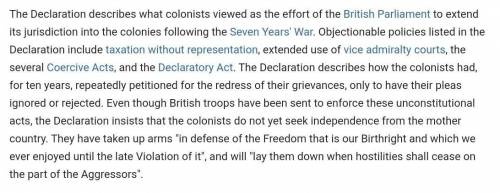 what reasons did colonists give the causes and necessity of taking up arms declaration for the confl