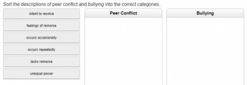 Sort the descriptions of peer conflict and bullying into the correct categories.