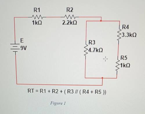 Solve for voltage across each, total current , current across each of the 5 resistors, total power