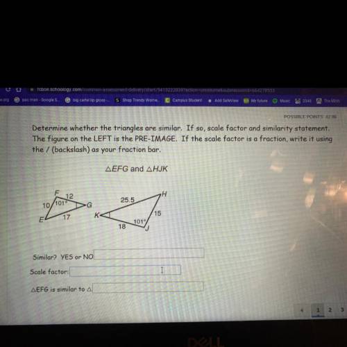 Determine whether the triangles are similar. If so, scale factor and similarity statement.