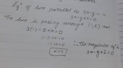 What is the equation parallel to 3x-y=2 that passes through (1,5)