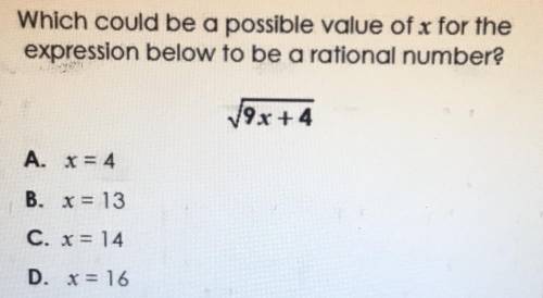 Which could be a possible value of x for the
expression below to be a rational number?