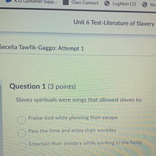 Slave spirituals were songs that allowed slaves to?￼ HELP