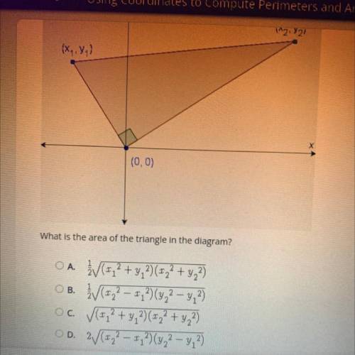 (x, y)

(0,0)
What is the area of the triangle in the diagram?
+
OA. IV (4x2 + y 2) (0,2 + y22)
OB