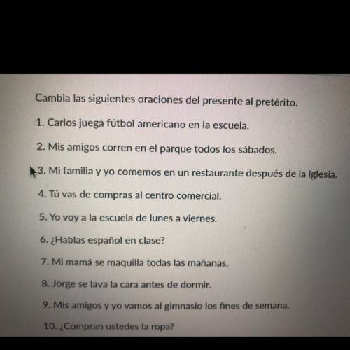 Changes these sentences to past tense please help me if u speak Spanish!