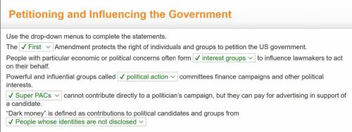 Use the drop-down menus to complete the statements. The First Amendment protects the right of indiv