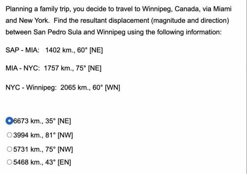 Planning a family trip, you decide to travel to Winnipeg , Canada, via Miami and New York . Find th