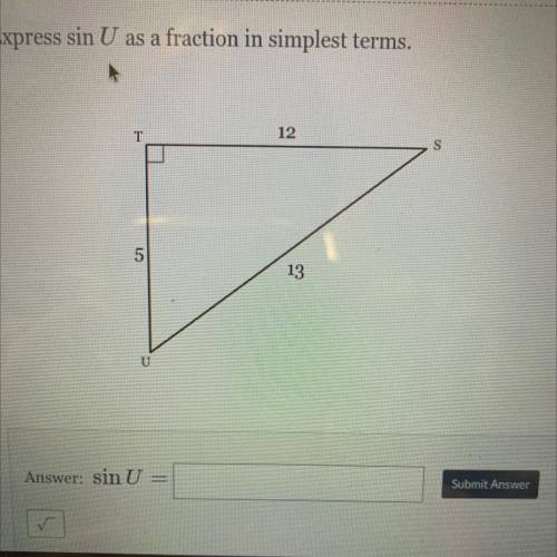 Express sin U as a fraction in simplest terms