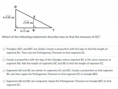 Which of the following statements describe how to find the measure of EC?