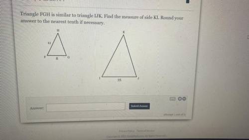 Triangle FGH is similar to triangle IJK. Find the measure of side KI. Round your

answer to the ne