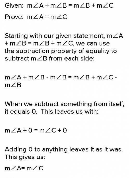 Given: mzA + m2B = m_B + m2C

Prove: m2C = MZA
Write a paragraph proof to prove the statement.