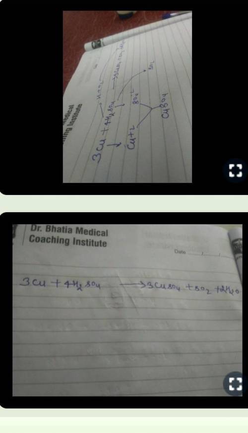 1. Na2O+H2SO4→Na2SO4+H2O
2.Cu+h2SO4→CUSO4+H2O+So2