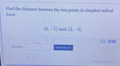 Find the distance between two points in the simplest radical form