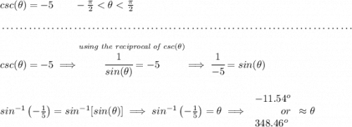 csc(\theta )=-5\qquad -\frac{\pi }{2}