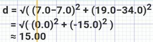 What is the distance between the points (7 , 34) and (7 , 19) in the coordinate plane?