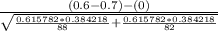 \frac{(0.6-0.7)-(0)}{\sqrt{\frac{0.615782*0.384218}{88}+\frac{0.615782*0.384218}{82} }}