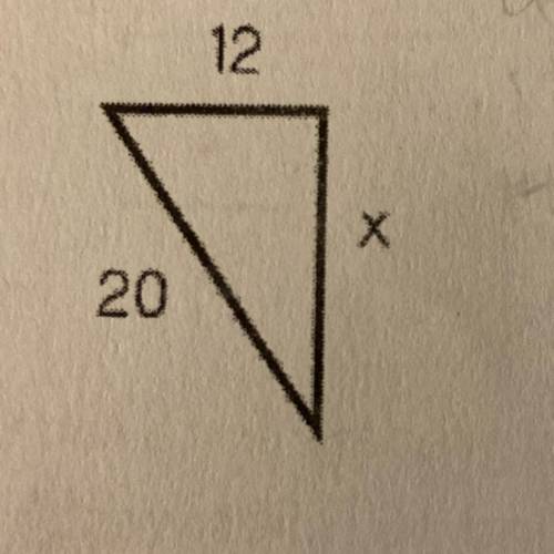 2. Find the missing side length of the right
triangle below?