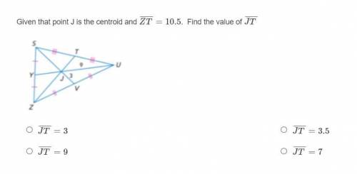 Given that point J is the centroid and ZT=10.5. Find the value of JT