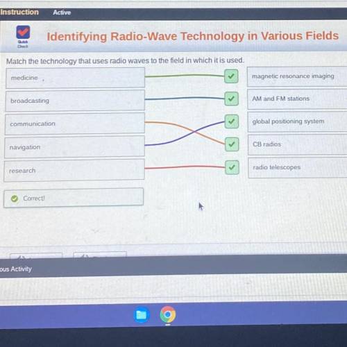 Match the technology that uses radio waves to the field in which it is used.
