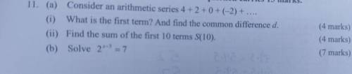 A) consider an arthmetic series 4+2+0+(-2)+....

i) what is the first term? And find the common di