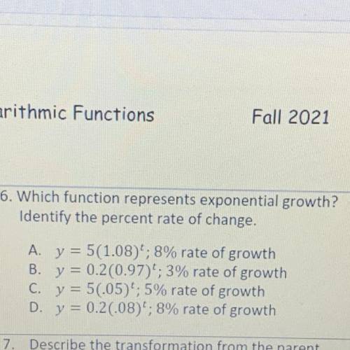 Which function represents exponential growth?
Identify the percent rate of change.