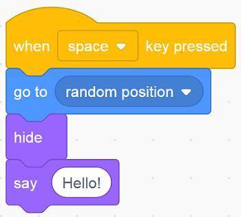Matilda wants to program the character to say Hello! from different areas of the screen when the