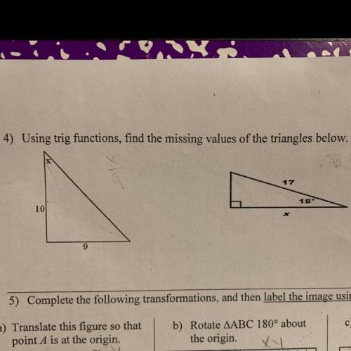 Using trig functions, find the missing values of the triangles below.