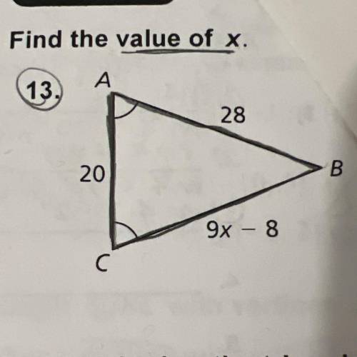 PLEASE HELP!! find the value of x. attached image.