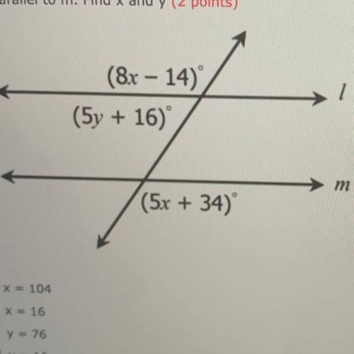 If I is parallel to m. Find x and y