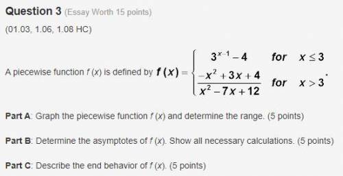 A piecewise function f (x) is defined by f of x is equal to the piecewise function of 3 to the powe