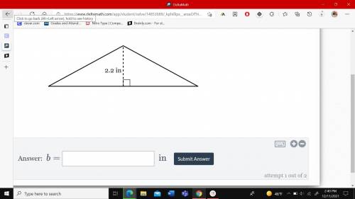 The area of the triangle below is 8.91 square inches. 
What is the length of the base?