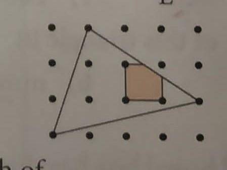 A triangle and a square are drawn on dotty paper with dots 1 cm apart. What is the area of the regi