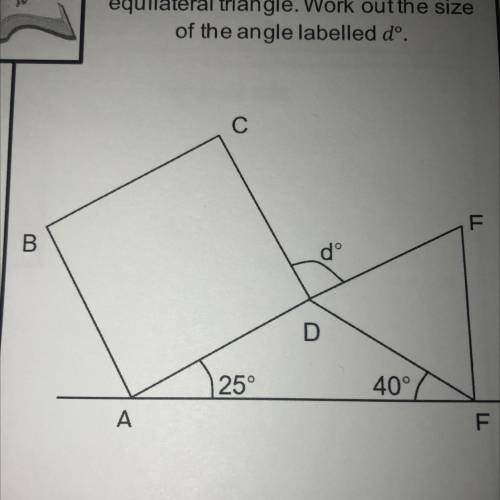 ABCD is a square. DEF is an equilateral triangle. Work out the size of the angle labelled d°.