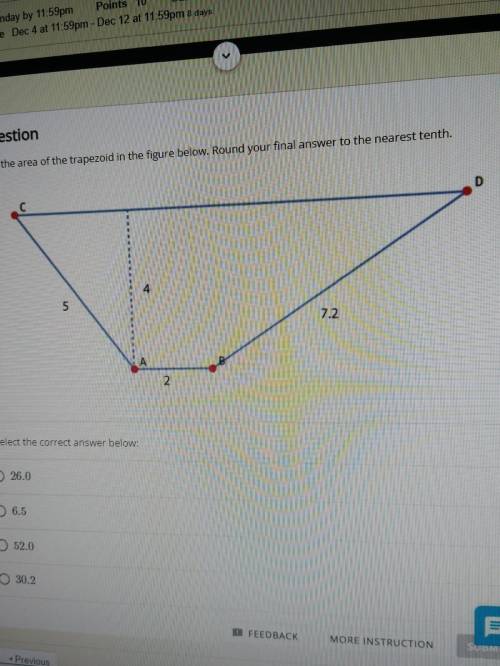 Question Find the area of the trapezoid in the figure below. Round your final answer to the nearest