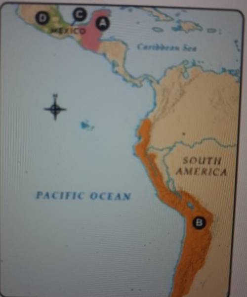 Which letter identifies the location of the Aztec civilization on the map?

0 A0 B0 C0 D