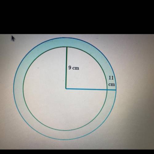 A circle with radius of 9 cm sits inside iſ circle with radius of 11 cm.

What is the area of the
