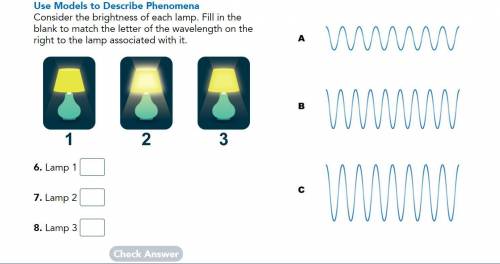 Consider the brightness of each lamp. fill in the blank to match the letter of the wavelength on th