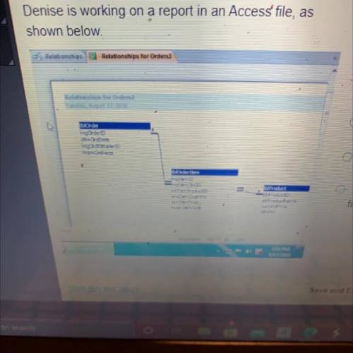 Denise is working on a report in an Access file, as

shown below
Denise would like to print the fe