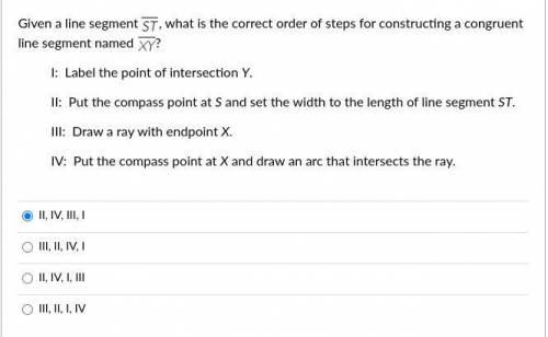 What is the correct order of steps for constructing a congruent line segment named XY.