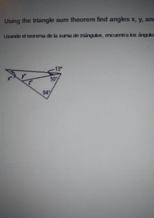 Using the triangle sum theorem find the angles x, y, and z