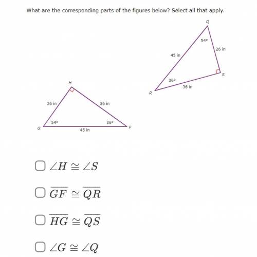 What are the corresponding parts of the figures below? Select all that apply.