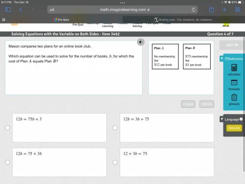 Mason compares two plans for an online book club.

Which equation can be used to solve for the num