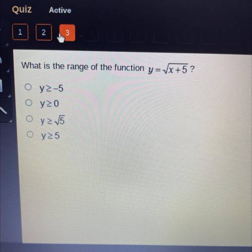 What is the range of the function y=Vx+5?