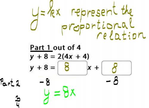 Show that the equation y + 8 = 2(4x + 4) is linear and that it represents a proportional relationshi