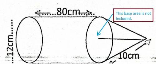The given figure of a solid made up of cylinder and a cone. If the diameter of the cylinder is 12 cm